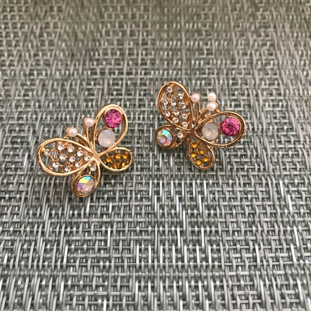 曆Butterfly Multicolor Rhinestone Retro Earrings曆 - Picture 4 of 7
